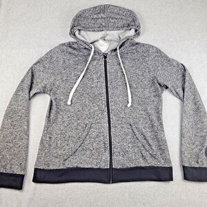 A‎ Fine Mess Sweater Womens M/L Gray Heathered Full Zip Hoodie Pockets Casual